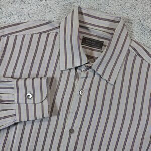 Prada Shirt Mens 15 38 Purple Striped Button Down Brown Long Sleeve Italy Luxury